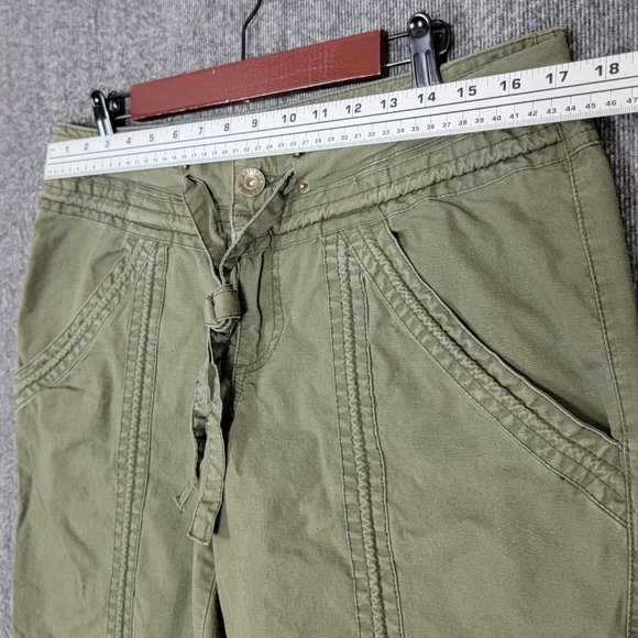 Arizona Jeans Pants Womens 15 Green Capri Stretch Cotton Waist & Leg Drawstrings - Picture 3 of 11